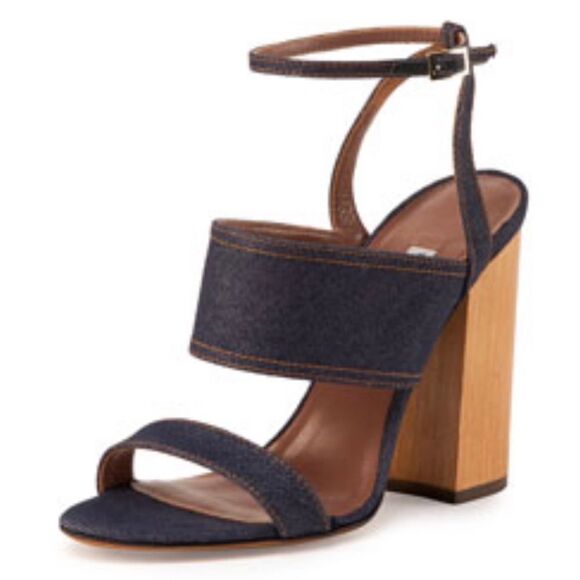 Tabitha Simmons Stevie Denim Block Heel Ankle Wrap Sandal Size 37 - Picture 1 of 12